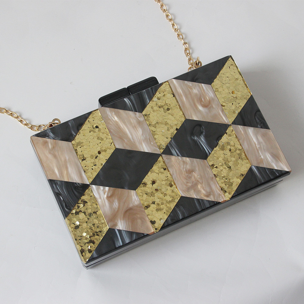 Rectangle Geometric Splice Acrylic Clutch Ladies Wedding Evening Bag