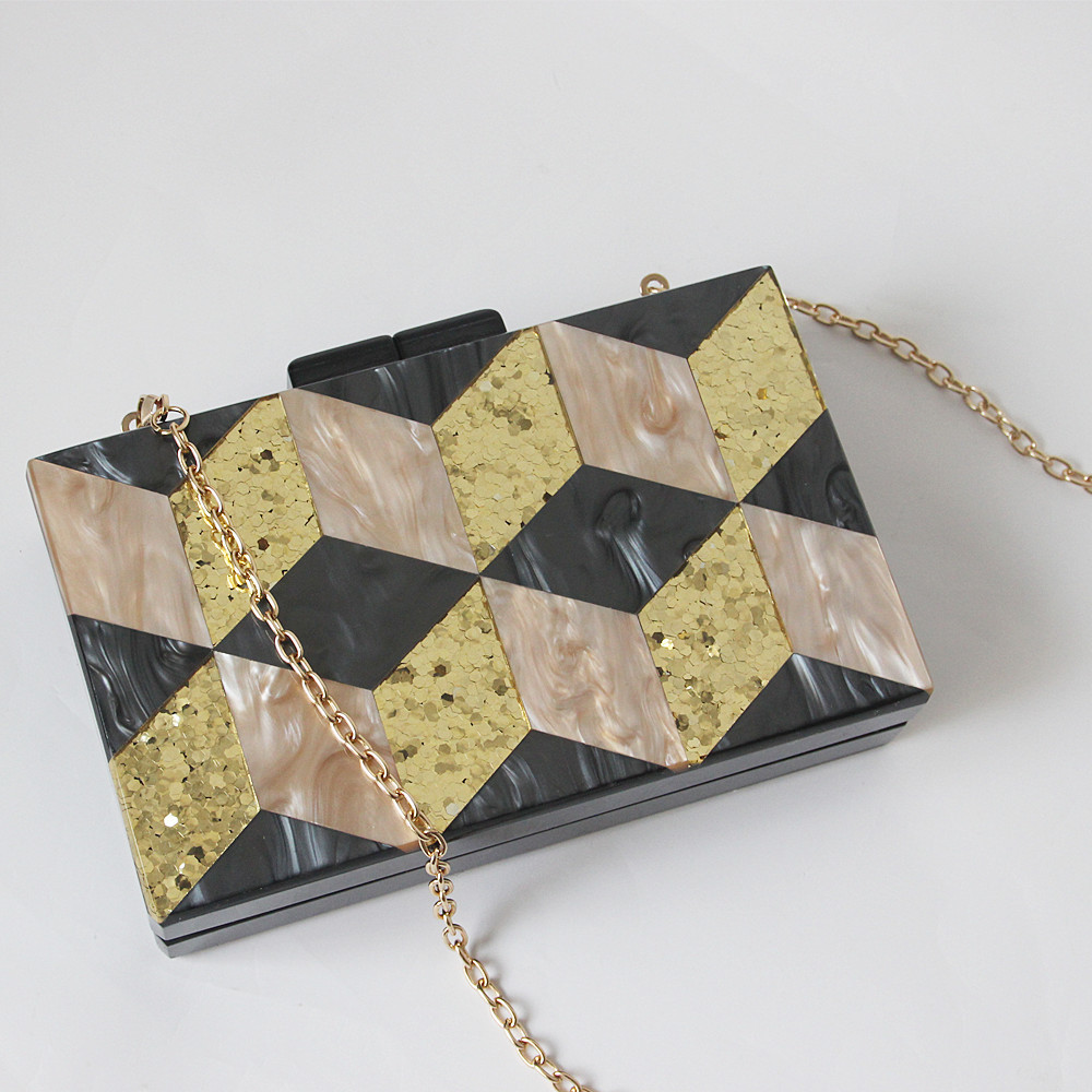 Rectangle Geometric Splice Acrylic Clutch Ladies Wedding Evening Bag