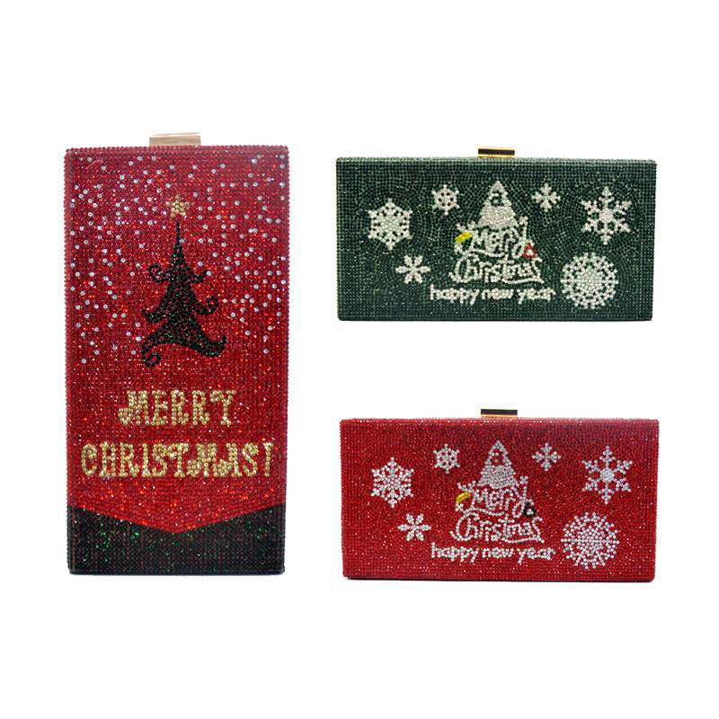 High quality new design Rhinestone christmas style evening clutch bag With OEM ODM service